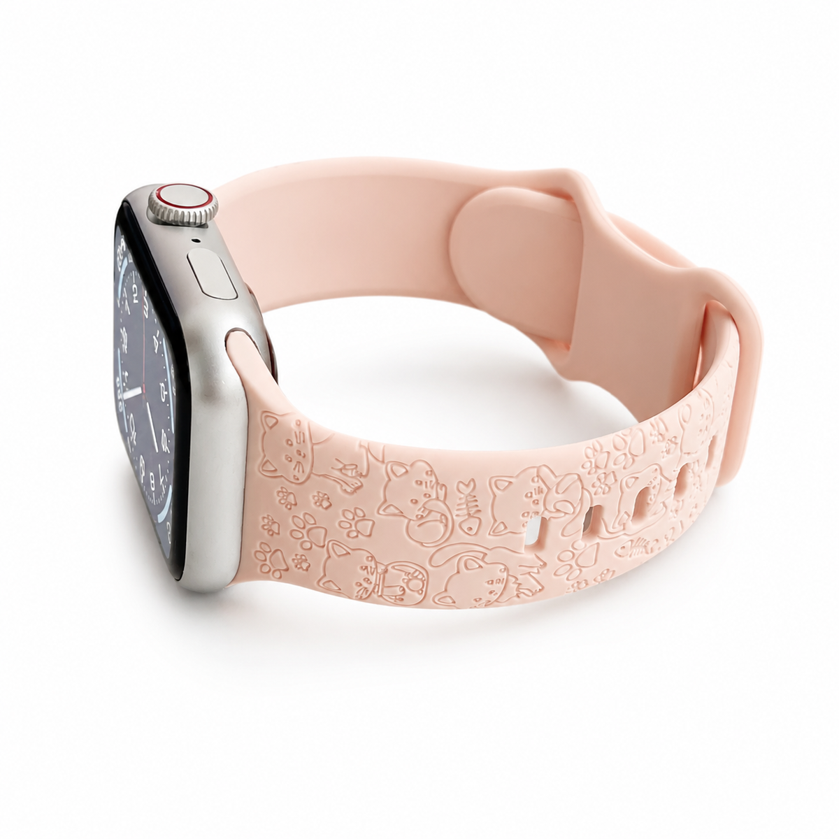 iBandGear Cute Cat & Paw Embossed Silicone Band for Apple Watch – Playful Pet Style - Sand Pink
