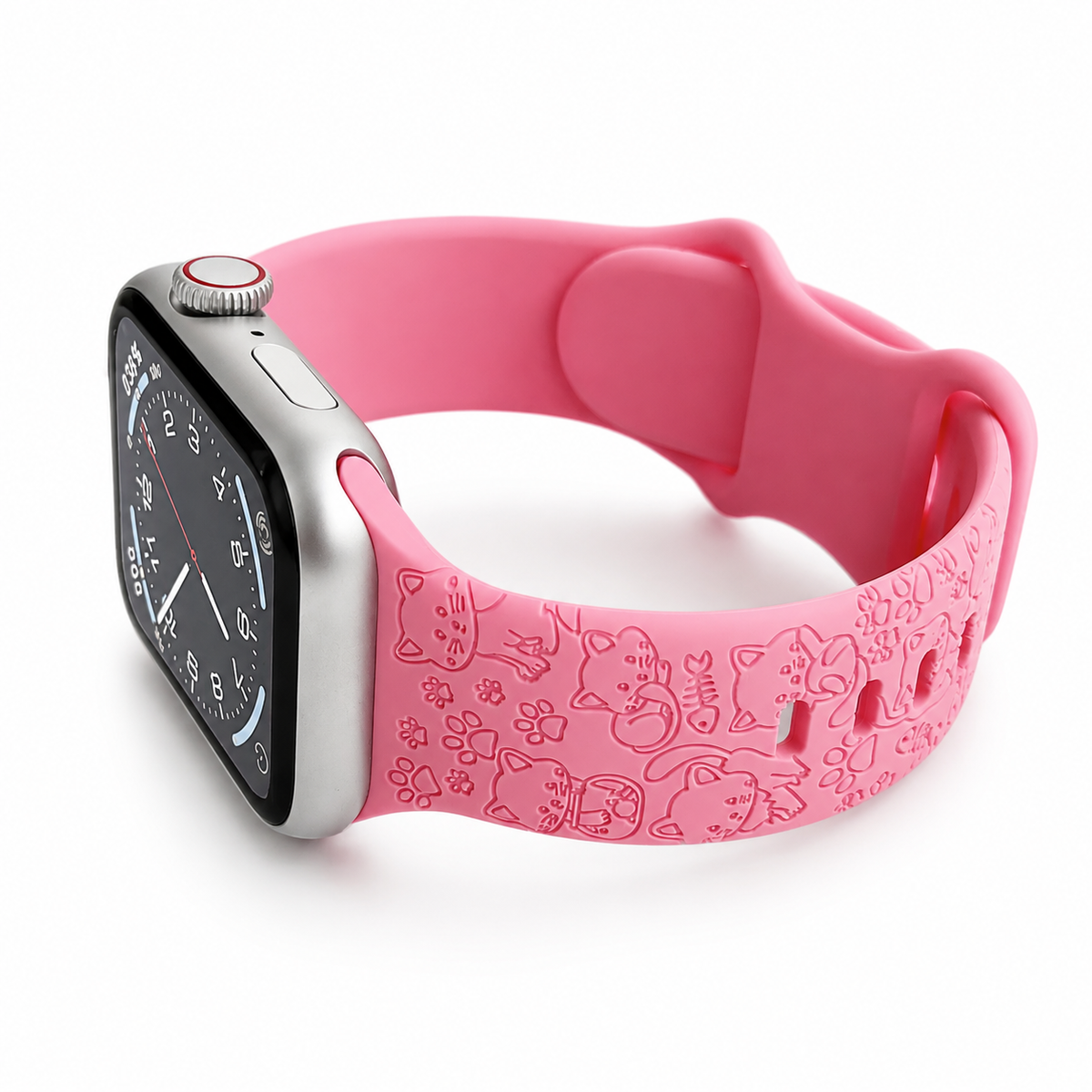 iBandGear Cute Cat & Paw Embossed Silicone Band for Apple Watch – Playful Pet Style - Bright Pink