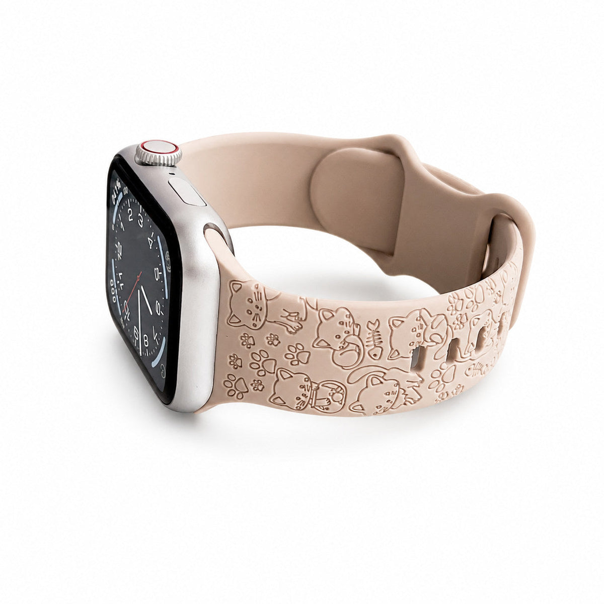 iBandGear Cute Cat & Paw Embossed Silicone Band for Apple Watch – Playful Pet Style - Milk Tea