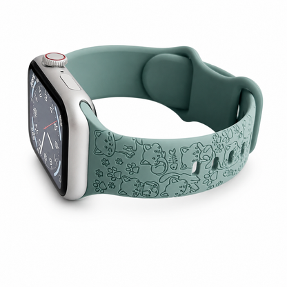 iBandGear Cute Cat & Paw Embossed Silicone Band for Apple Watch – Playful Pet Style - Green