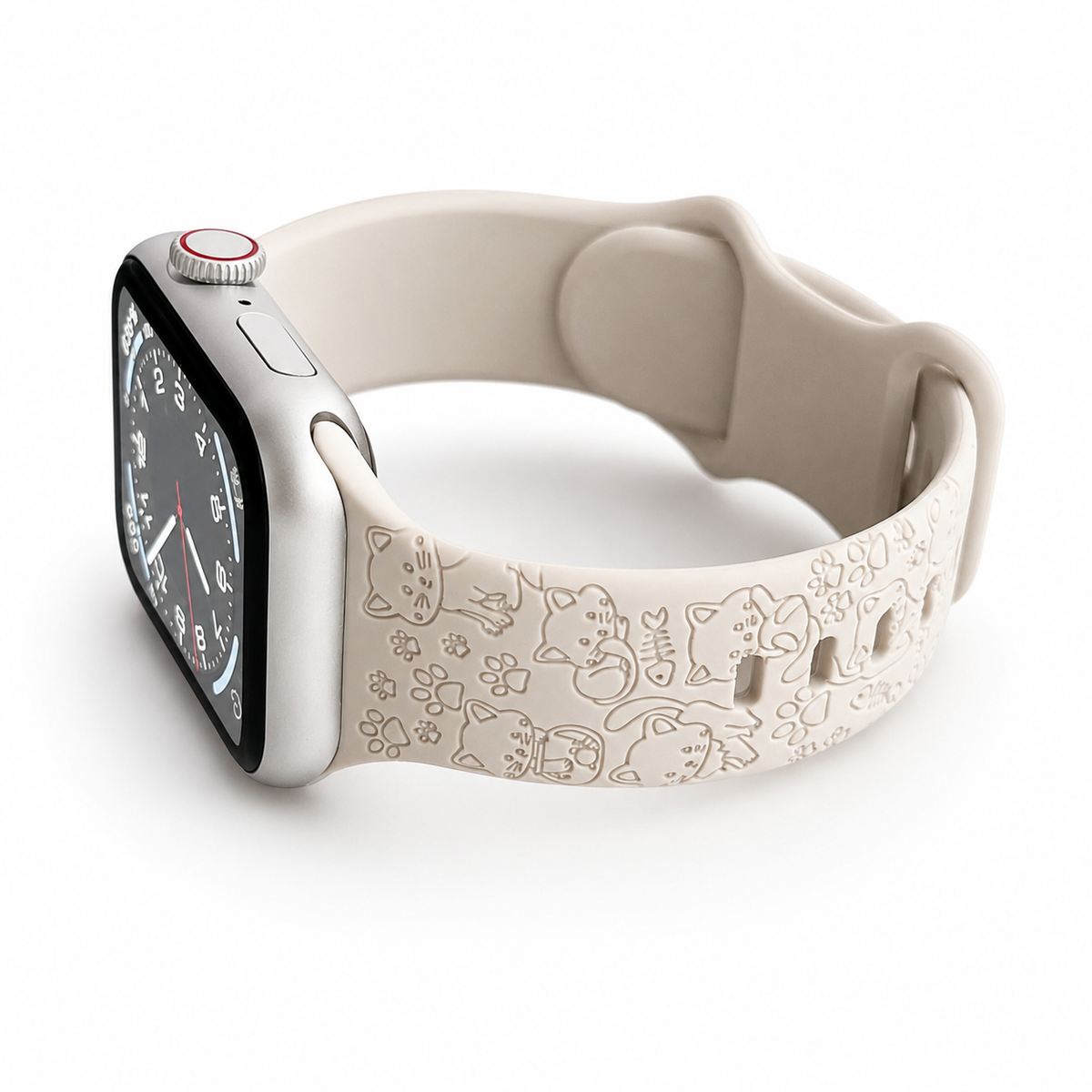 iBandGear Cute Cat & Paw Embossed Silicone Band for Apple Watch – Playful Pet Style - Starlight