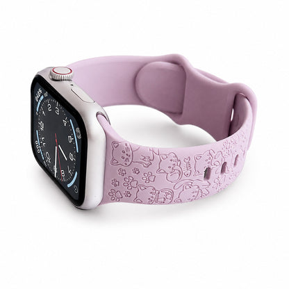 iBandGear Cute Cat & Paw Embossed Silicone Band for Apple Watch – Playful Pet Style - Light Purple