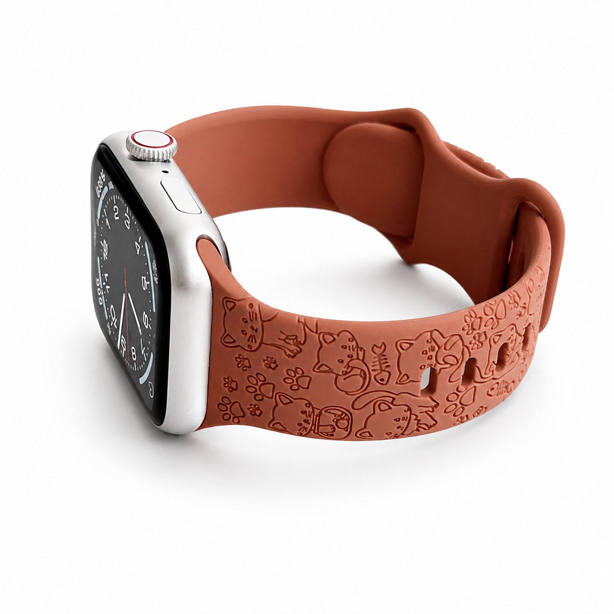 iBandGear Cute Cat & Paw Embossed Silicone Band for Apple Watch – Playful Pet Style - Brown