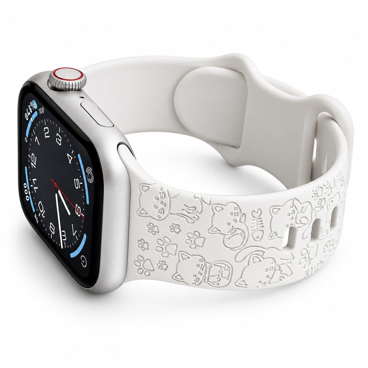 iBandGear Cute Cat & Paw Embossed Silicone Band for Apple Watch – Playful Pet Style - White