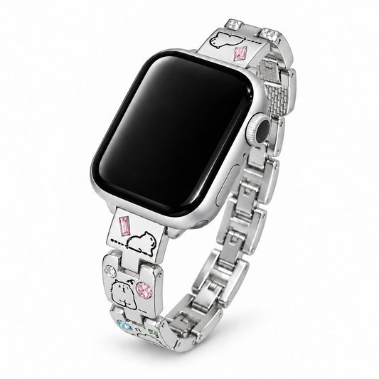 iBandGear Cute Critter Crystal Metal Band for Apple Watch - Silver