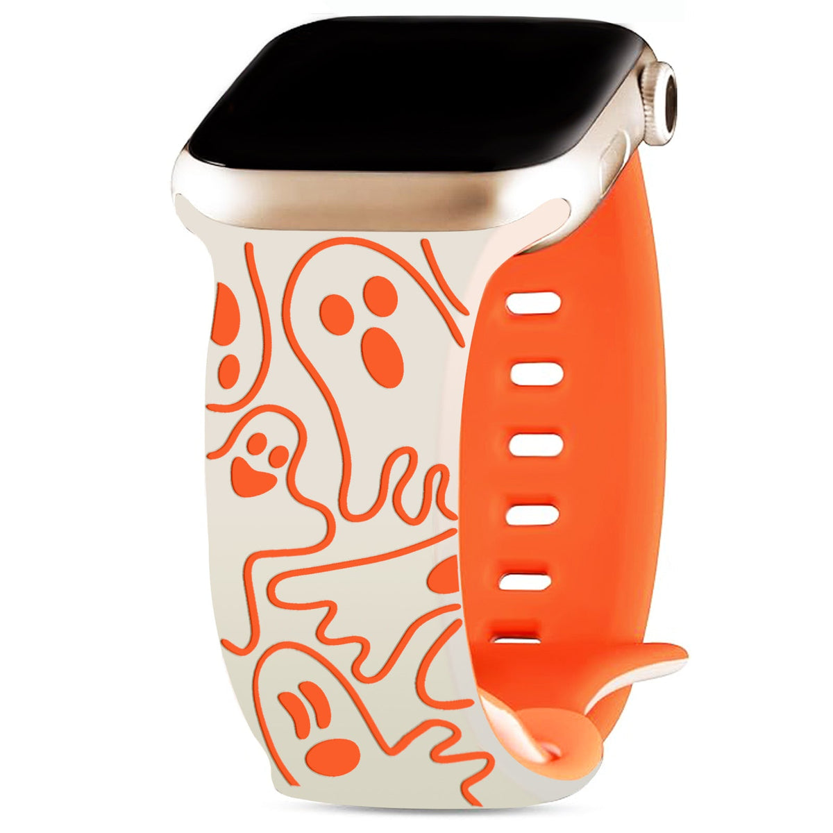 iBandGear Cute Ghost 3D Laser Engraved Silicone Band for Apple Watch - Starlight-Vibrant Orange