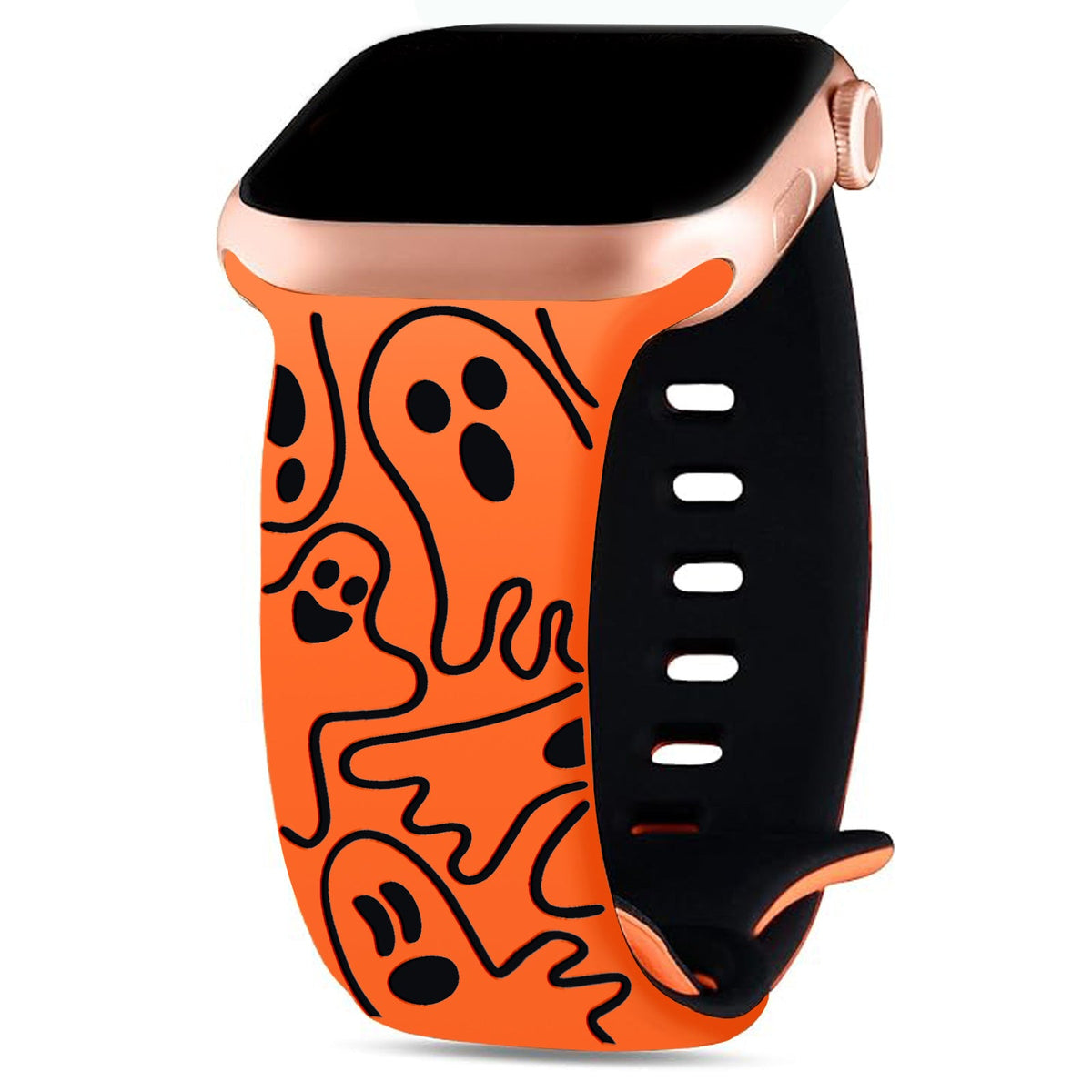 iBandGear Cute Ghost 3D Laser Engraved Silicone Band for Apple Watch - Vibrant Orange-Black