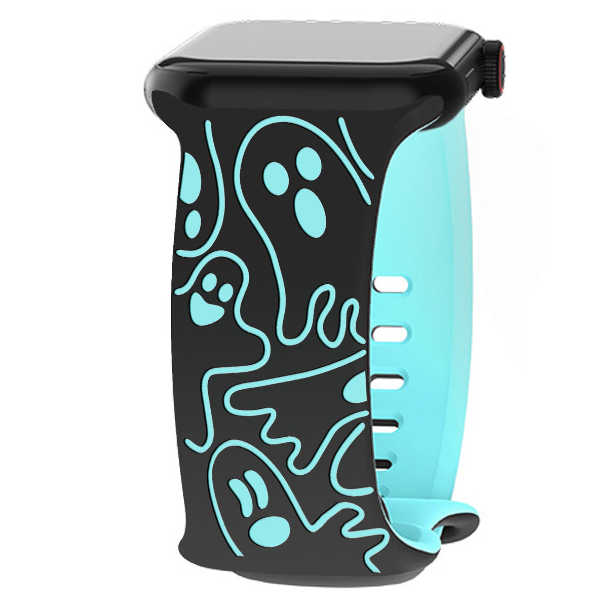 iBandGear Cute Ghost 3D Laser Engraved Silicone Band for Apple Watch - Black-Ice Blue
