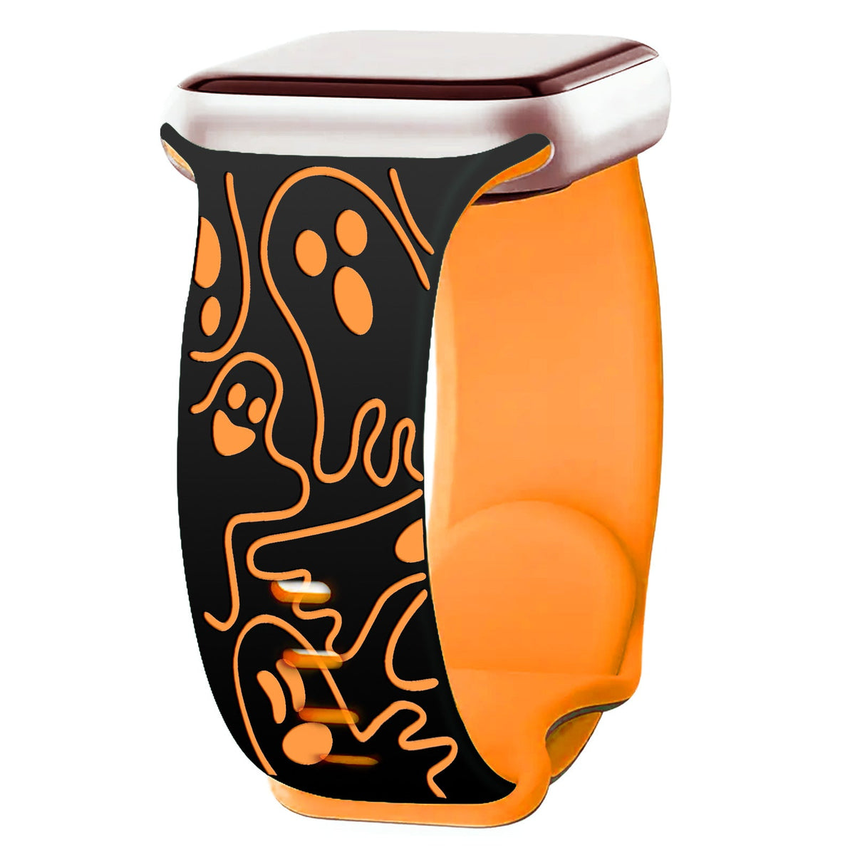 iBandGear Cute Ghost 3D Laser Engraved Silicone Band for Apple Watch - Black-Orange