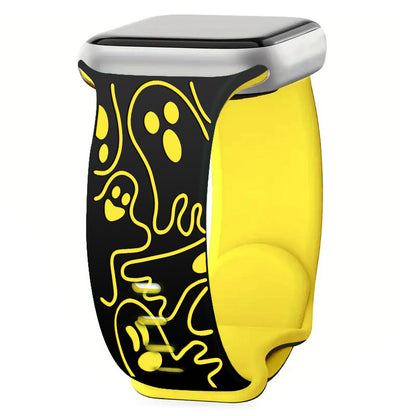 iBandGear Cute Ghost 3D Laser Engraved Silicone Band for Apple Watch - Black-Yellow