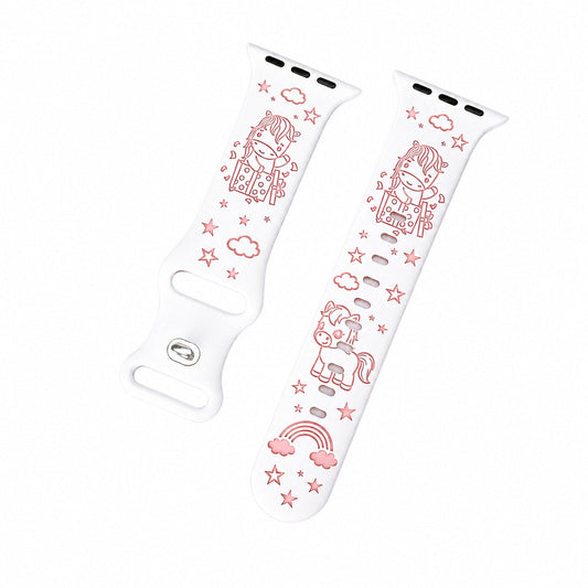 iBandGear Cute Pony 3D Engraved Silicone Band for Apple Watch - White-Pink