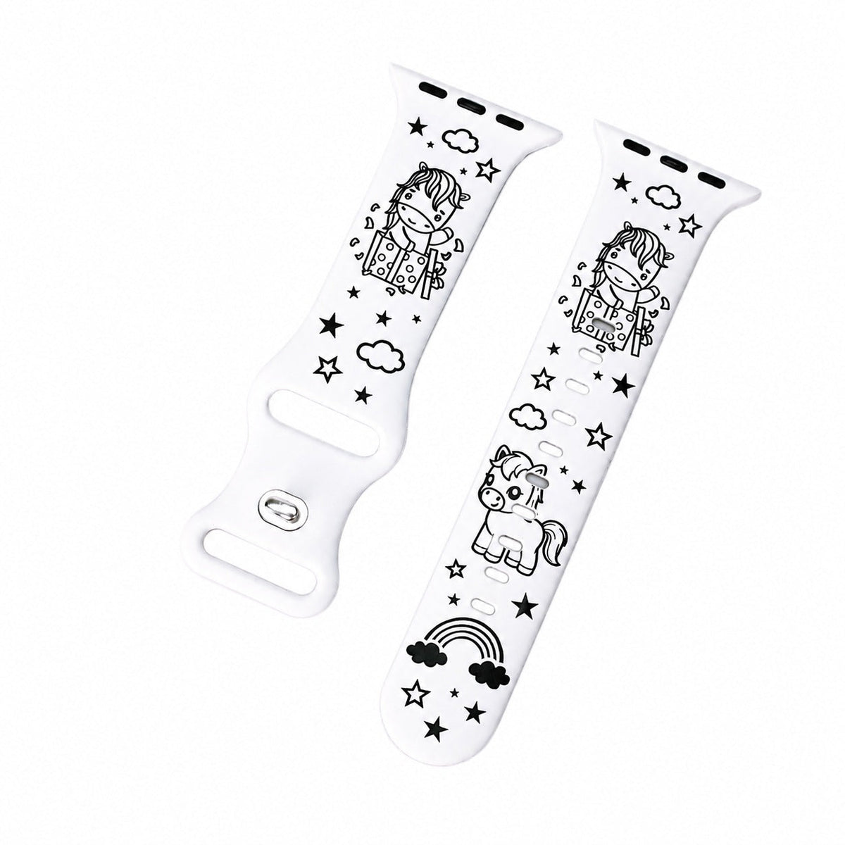 iBandGear Cute Pony 3D Engraved Silicone Band for Apple Watch - White-Black