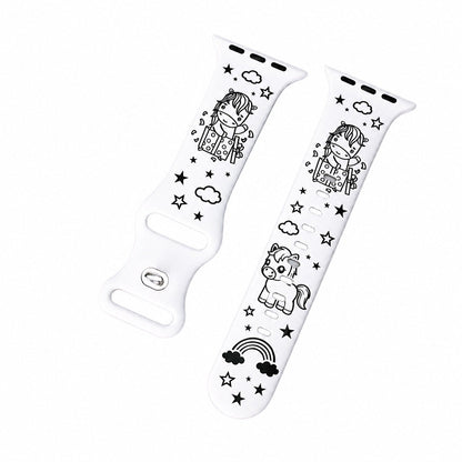 iBandGear Cute Pony 3D Engraved Silicone Band for Apple Watch - White-Black