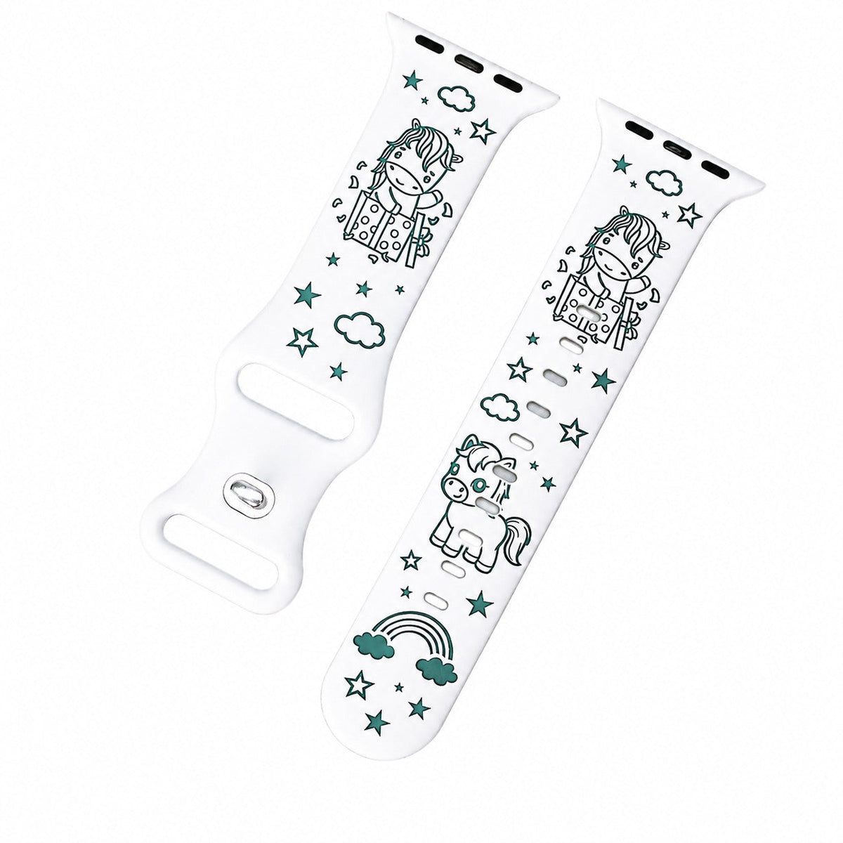 iBandGear Cute Pony 3D Engraved Silicone Band for Apple Watch - White-Green