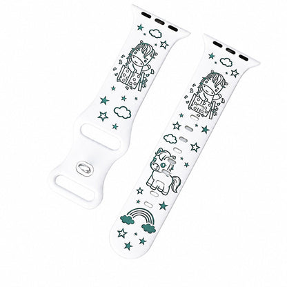 iBandGear Cute Pony 3D Engraved Silicone Band for Apple Watch - White-Green