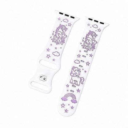 iBandGear Cute Pony 3D Engraved Silicone Band for Apple Watch - White-Purple