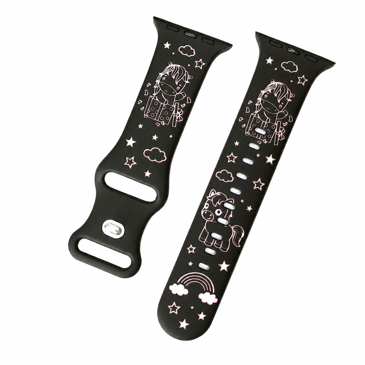 iBandGear Cute Pony 3D Engraved Silicone Band for Apple Watch - Black-Pink