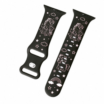 iBandGear Cute Pony 3D Engraved Silicone Band for Apple Watch - Black-Pink