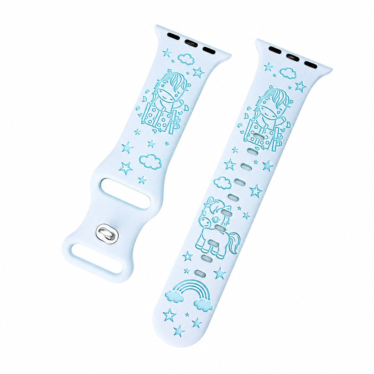 iBandGear Cute Pony 3D Engraved Silicone Band for Apple Watch - Blue-Ice Blue