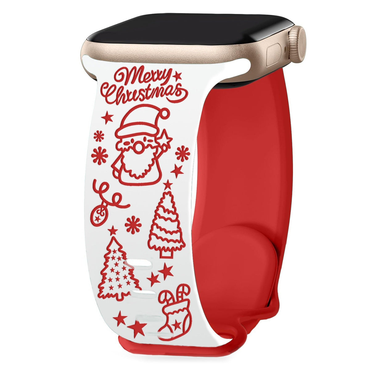 iBandGear Cute Santa Christmas 3D Engraved Apple Watch Band - White-Red