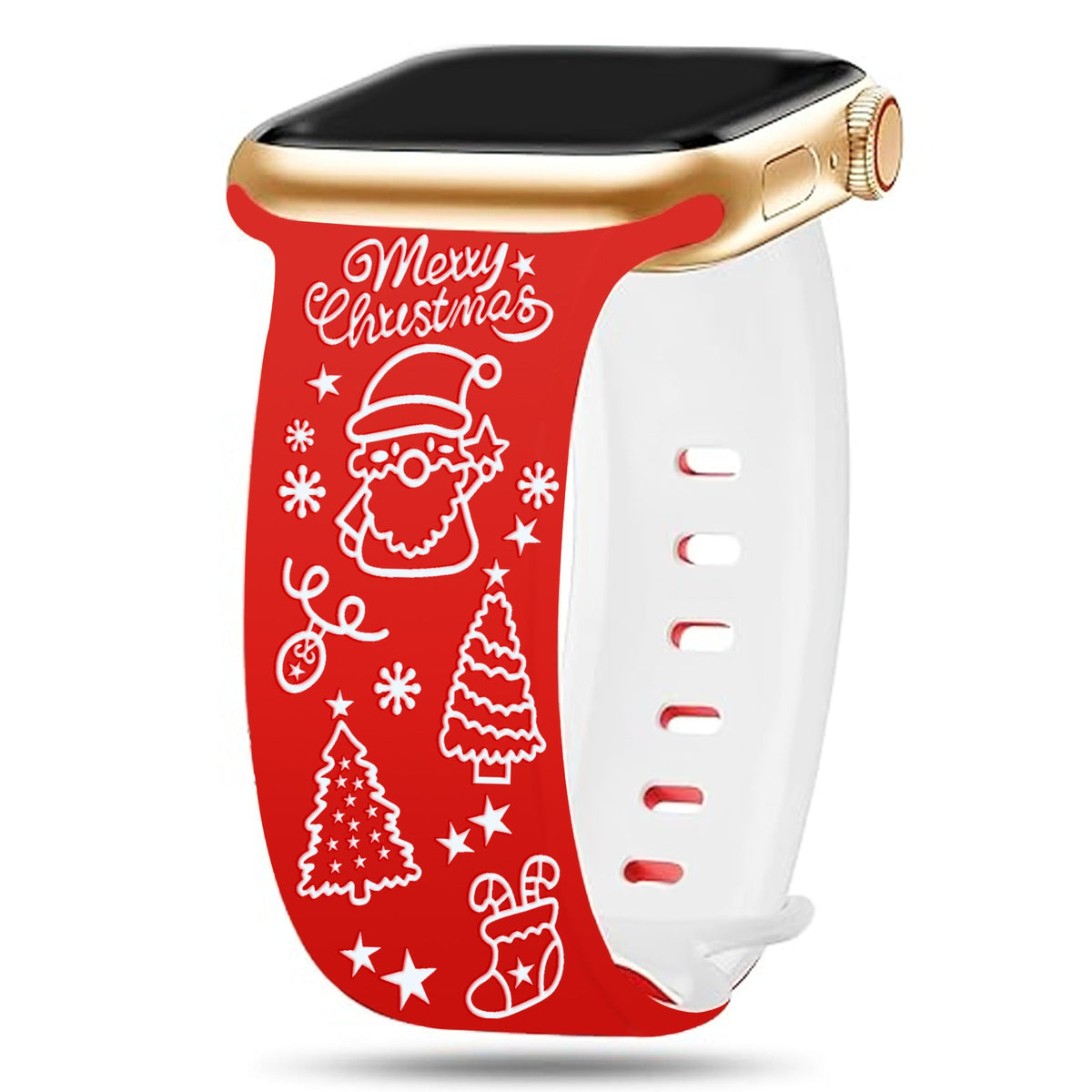 iBandGear Cute Santa Christmas 3D Engraved Apple Watch Band - Red-White