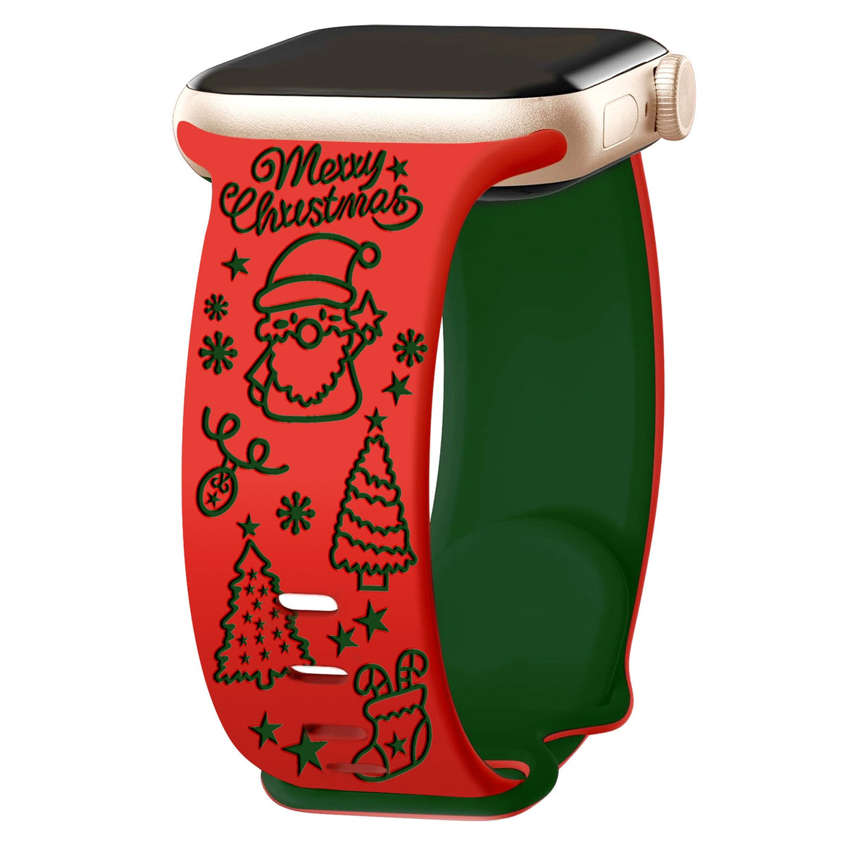 iBandGear Cute Santa Christmas 3D Engraved Apple Watch Band - Red-Green