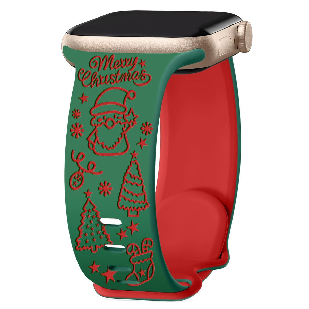 iBandGear Cute Santa Christmas 3D Engraved Apple Watch Band - Green-Red