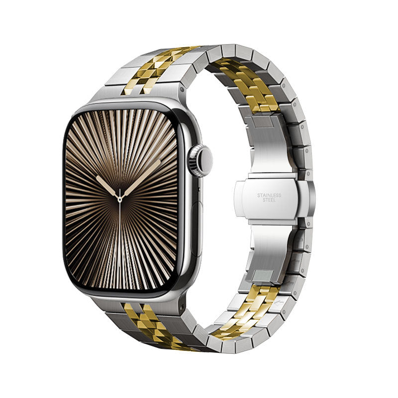 iBandGear Diamond-Cut Stainless Steel Band for Apple Watch - Silver-Gold
