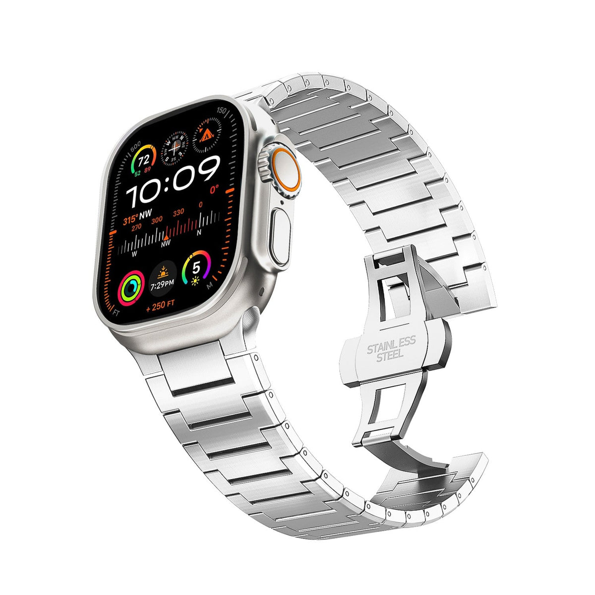 iBandGear DLC-Enhanced Solid Titanium Link Bracelet for Apple Watch - Silver