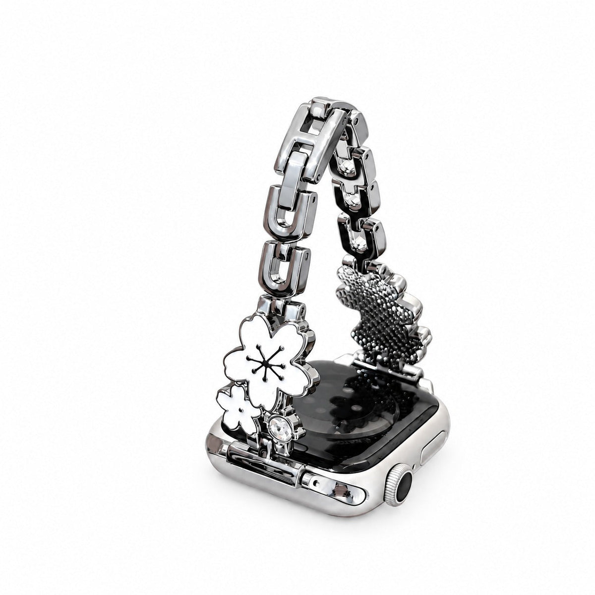 iBandGear Double Blossom Enamel Metal Band for Apple Watch - Silver-White