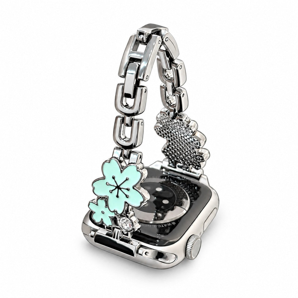 iBandGear Double Blossom Enamel Metal Band for Apple Watch - Silver-Blue