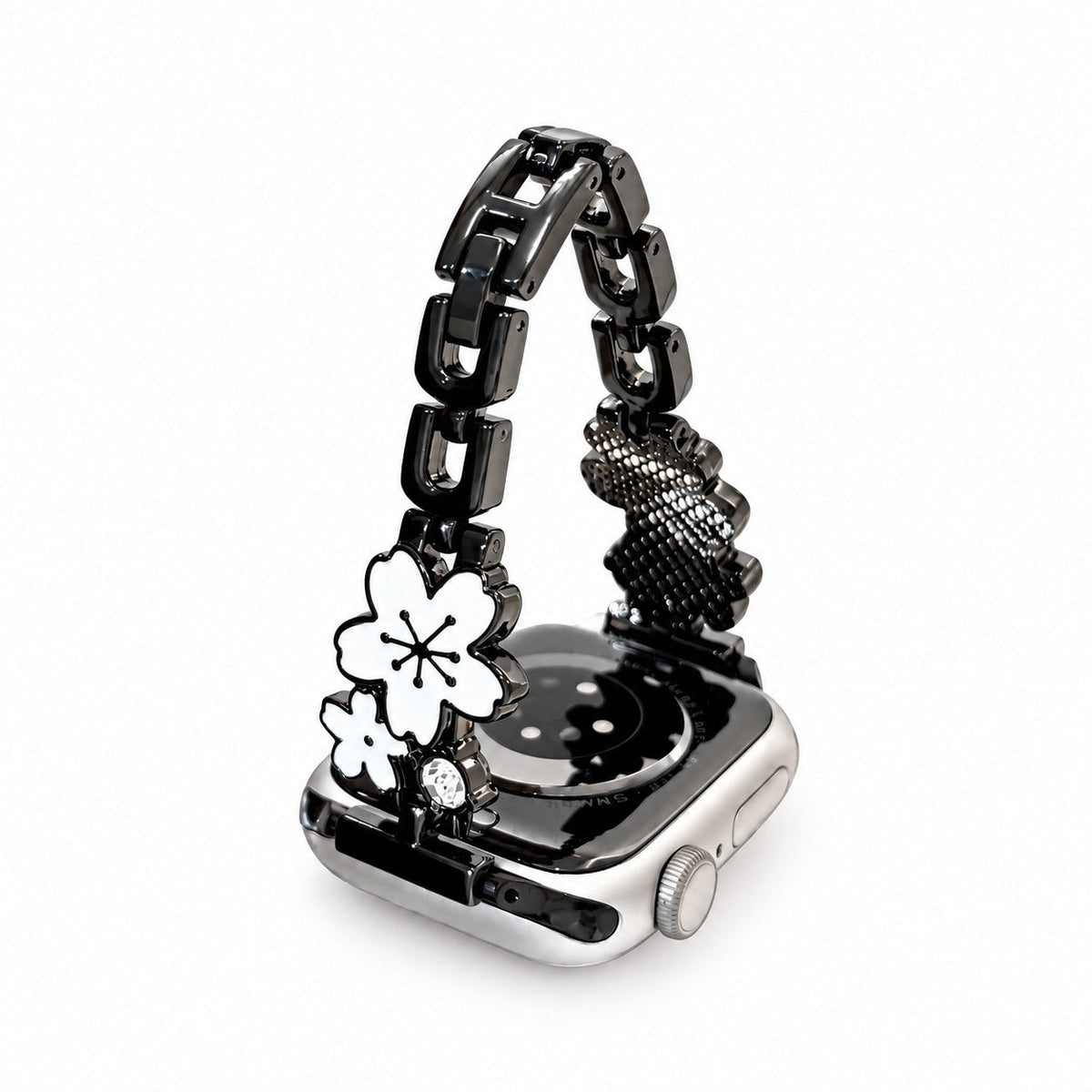 iBandGear Double Blossom Enamel Metal Band for Apple Watch - Black-White