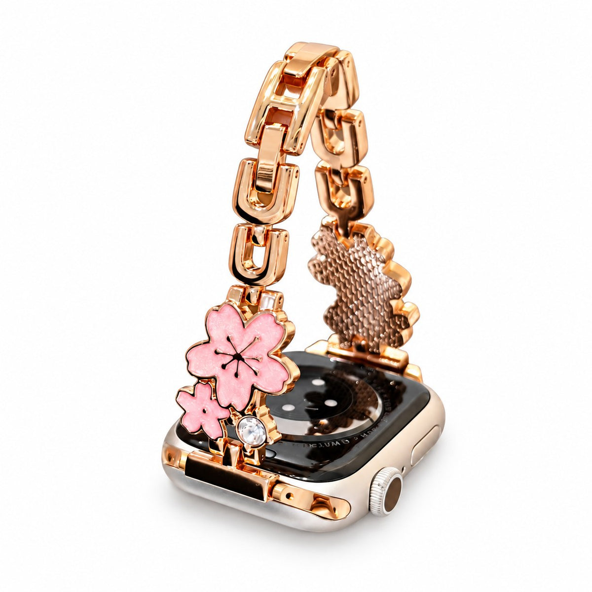 iBandGear Double Blossom Enamel Metal Band for Apple Watch - Rose Gold-Pink