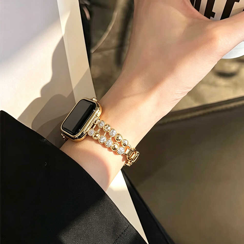 iBandGear Double Row Crystal Chain band - gold wrist; watch and decorative case not included