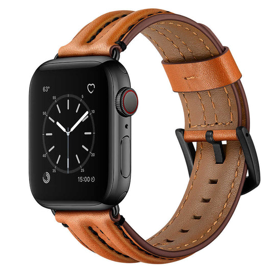 iBandGear Dual Bone Leather Band for Apple Watch Vintage Business Strap - Brown