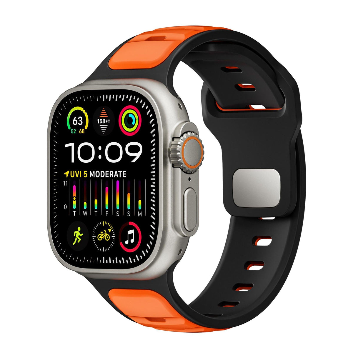 iBandGear Dual-Color Silicone Band for Apple Watch – Waterproof Sport Outdoor Strap - Black-Orange