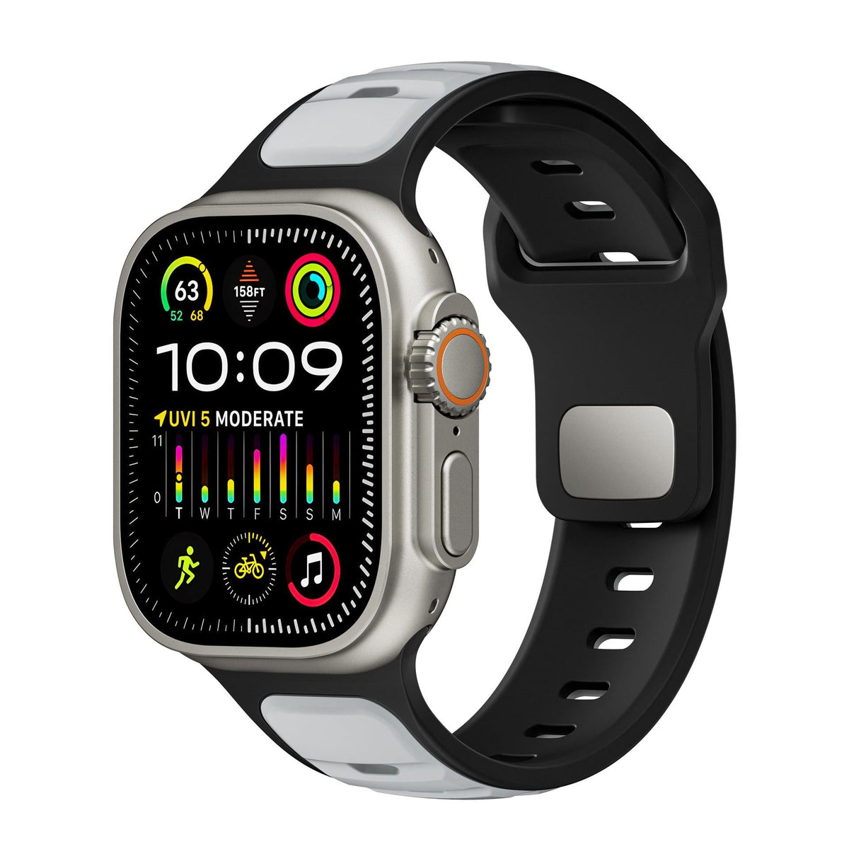 iBandGear Dual-Color Silicone Band for Apple Watch – Waterproof Sport Outdoor Strap - Black-Light Gray