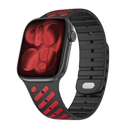 iBandGear Dual-Tone Magnetic Silicone Band for Apple Watch with Glow Accent Option - Black - Red