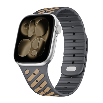 iBandGear Dual-Tone Magnetic Silicone Band for Apple Watch with Glow Accent Option - Dark Gray - Brown