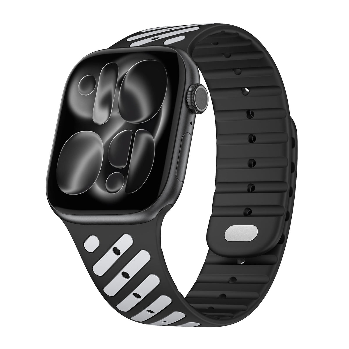 iBandGear Dual-Tone Magnetic Silicone Band for Apple Watch with Glow Accent Option - Black - Light Gray