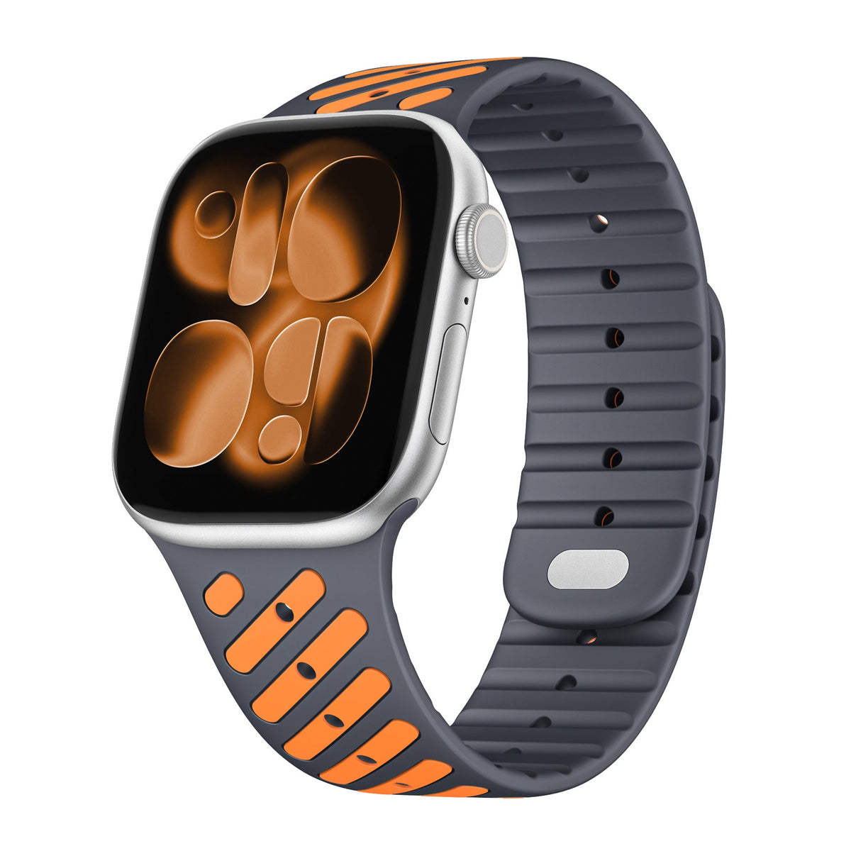 iBandGear Dual-Tone Magnetic Silicone Band for Apple Watch with Glow Accent Option - Space Gray - Orange