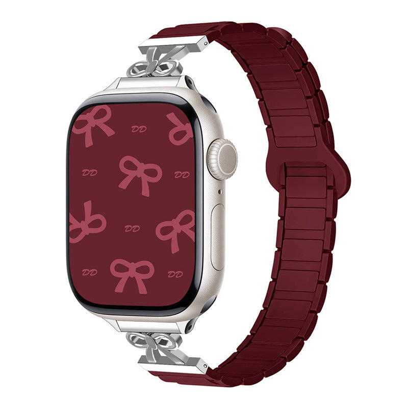 iBandGear Elegant Bow Magnetic Silicone Band for Apple Watch - Wine Red