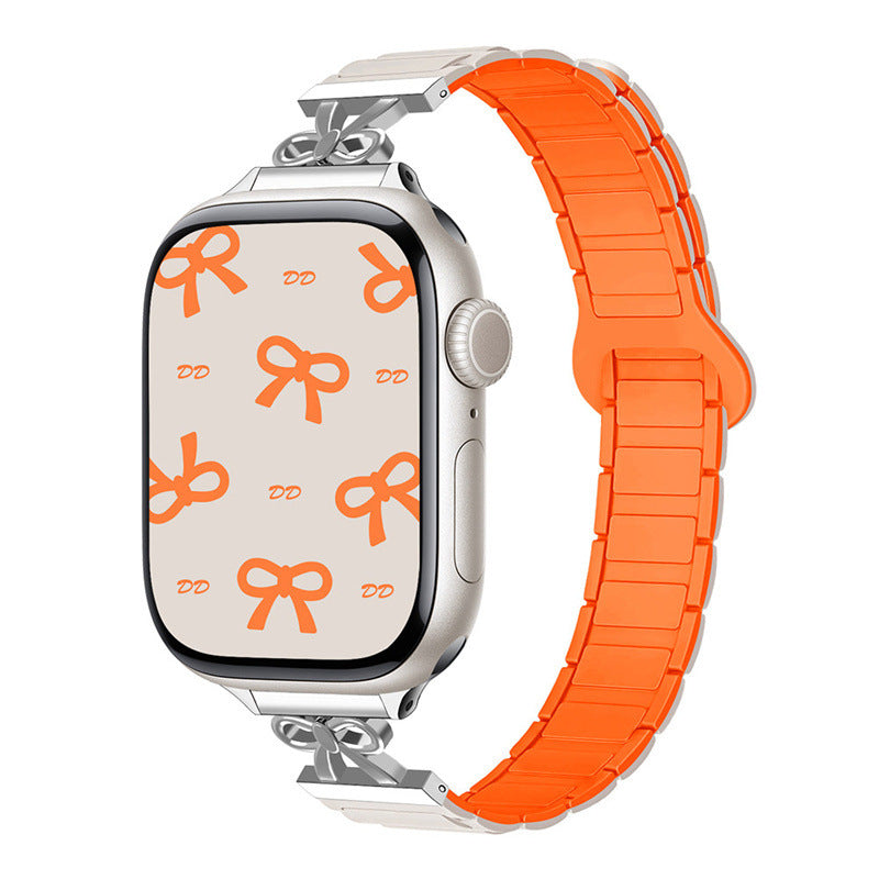 iBandGear Elegant Bow Magnetic Silicone Band for Apple Watch - Starlight - Orange