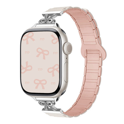 iBandGear Elegant Bow Magnetic Silicone Band for Apple Watch - Starlight - Pink Sand