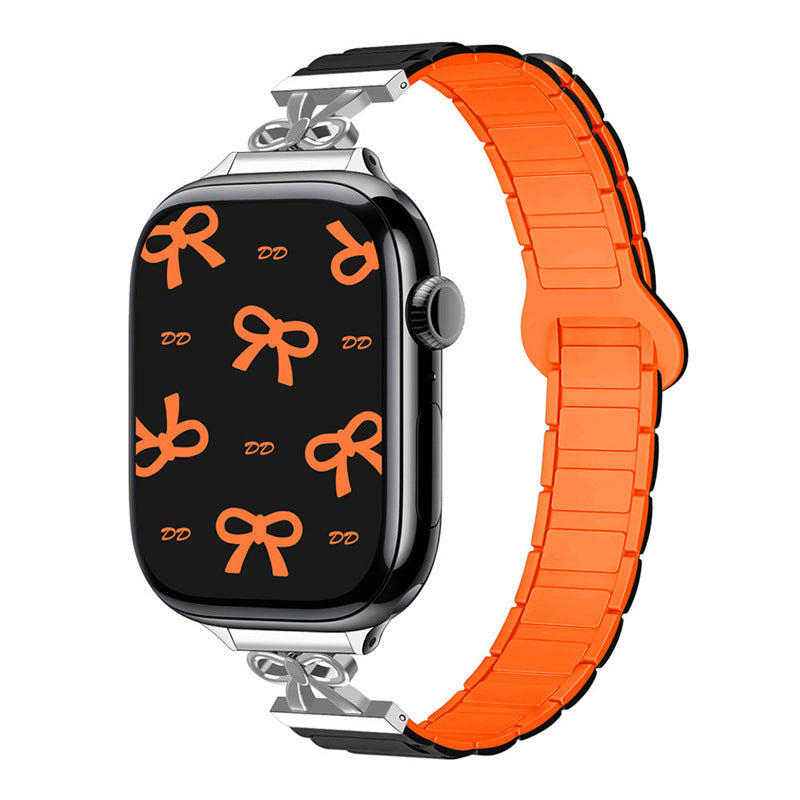 iBandGear Elegant Bow Magnetic Silicone Band for Apple Watch - Black-Orange