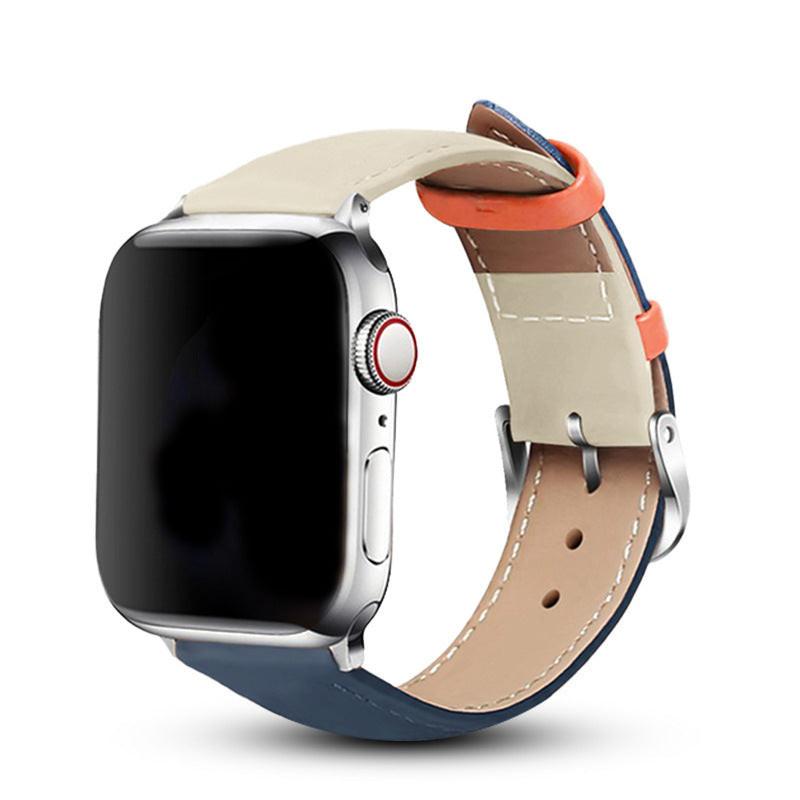 iBandGear Elegant Genuine Leather Band for Apple Watch - Blue-White