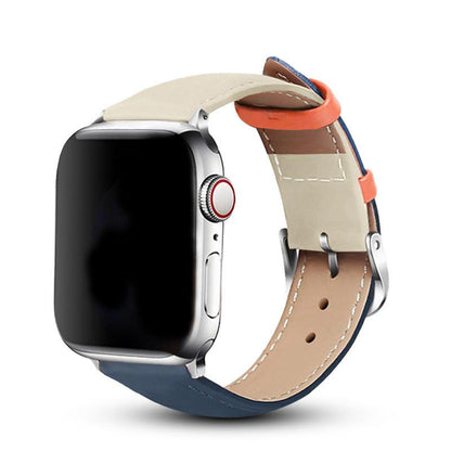 iBandGear Elegant Genuine Leather Band for Apple Watch - Blue-White