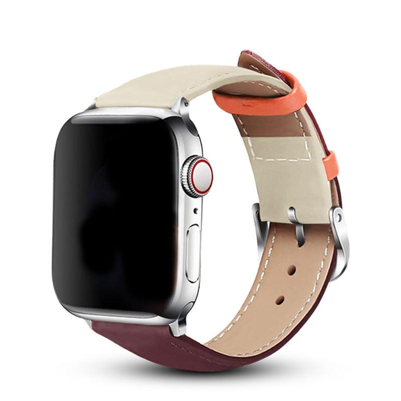iBandGear Elegant Genuine Leather Band for Apple Watch - Wine Red-White