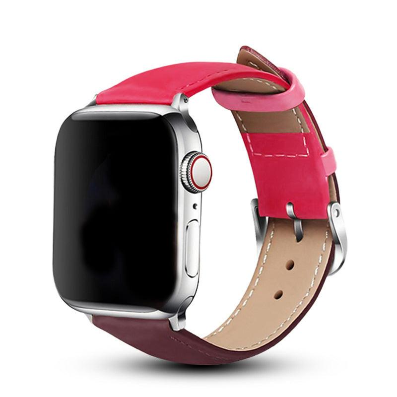 iBandGear Elegant Genuine Leather Band for Apple Watch - Wine Red-Pink