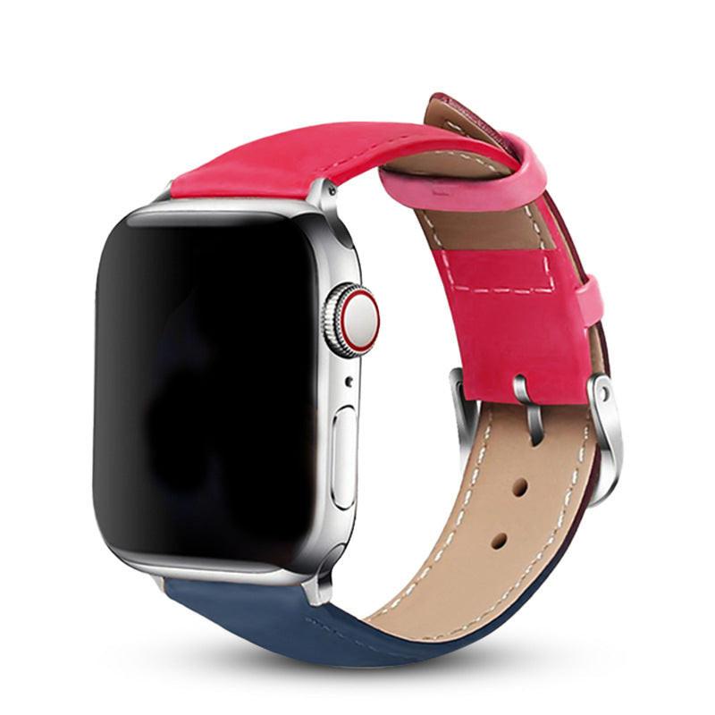 iBandGear Elegant Genuine Leather Band for Apple Watch - Blue-Pink